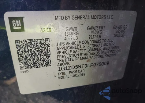 2020 Chevrolet Malibu Fwd Lt from USA, damaged, VIN 1G1ZD5ST3LF075009